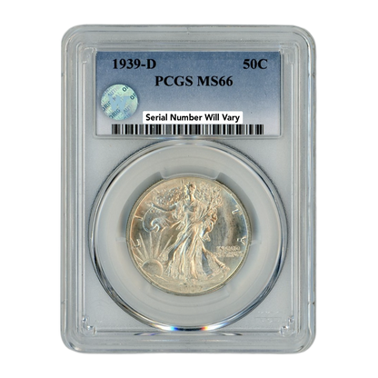 1939 D Walking Liberty Silver Half Dollar - PCGS MS66 Sight White