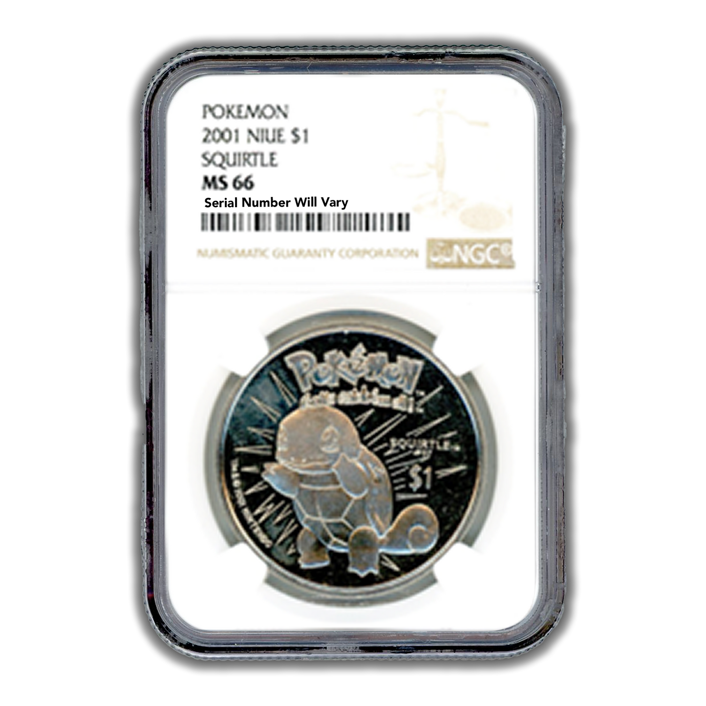 2001 Niue Pokemon Squirtle $1 Coin - NGC MS66
