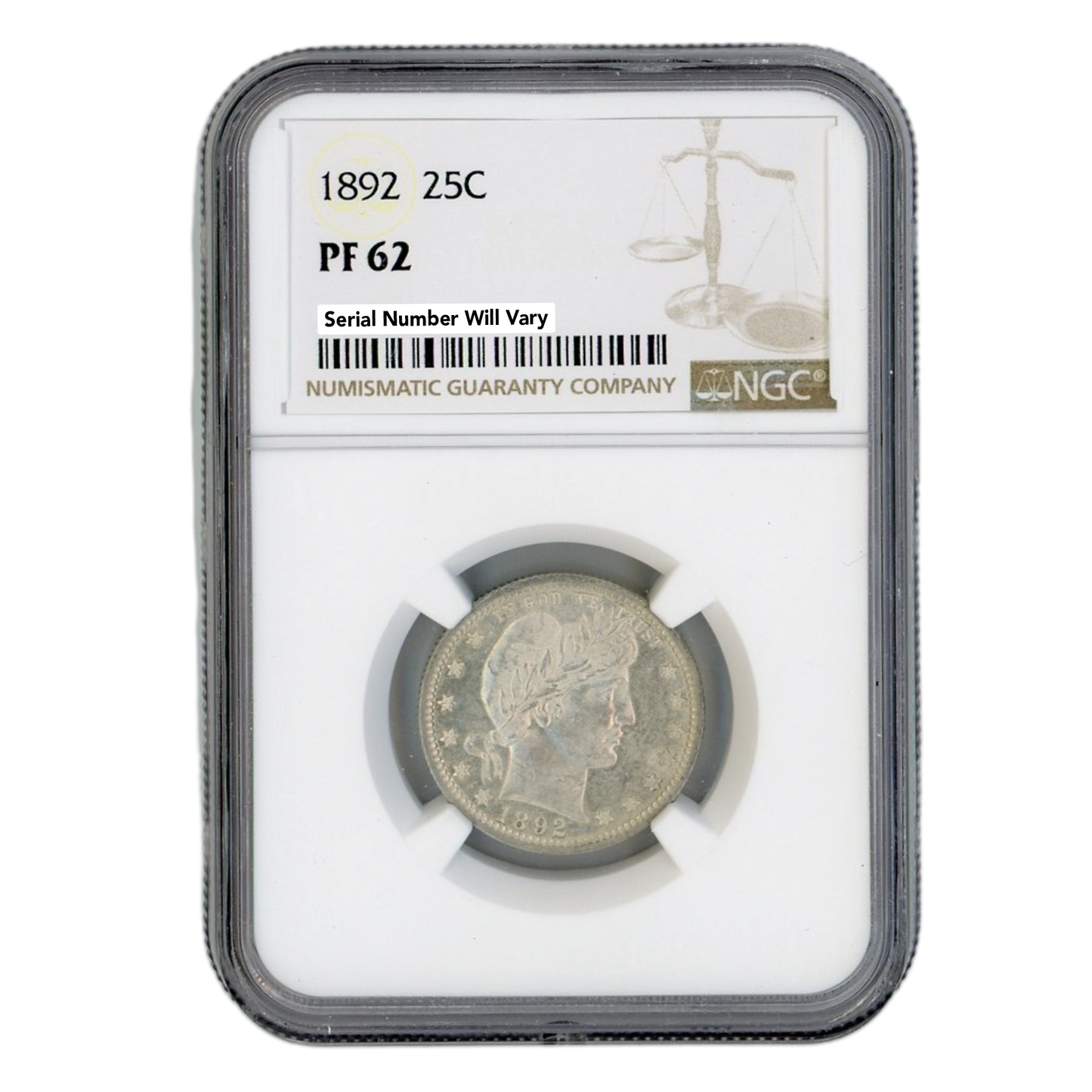 1892 Barber Quarter Dollar - NGC PF62