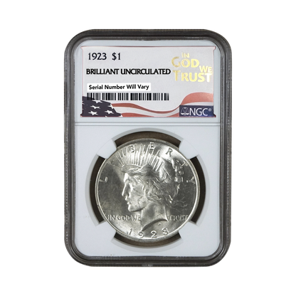 1923 Peace Dollar Philadelphia Brilliant Uncirculated in God We Trust Label - NGC
