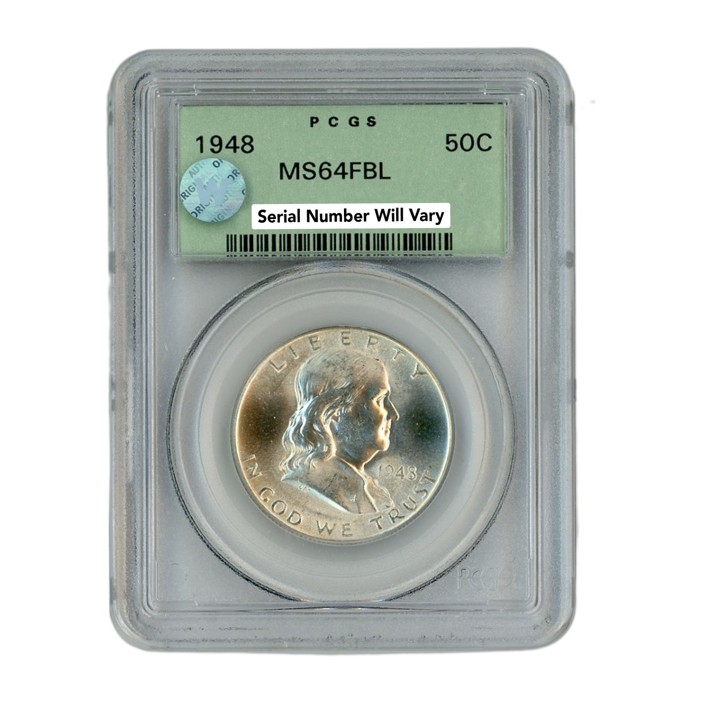 1948 Franklin Silver Half Dollar- PCGS MS64FBL Sight White Old Green Holder