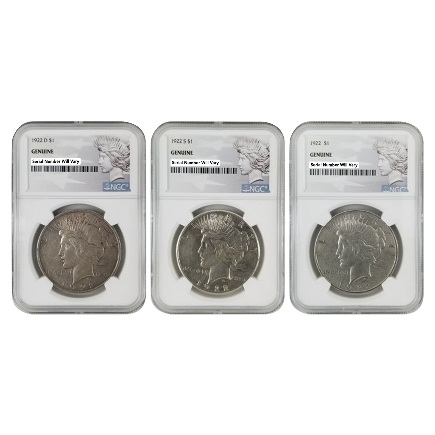 1922 Peace Dollar 3 Piece 100th Anniversary Set - NGC
