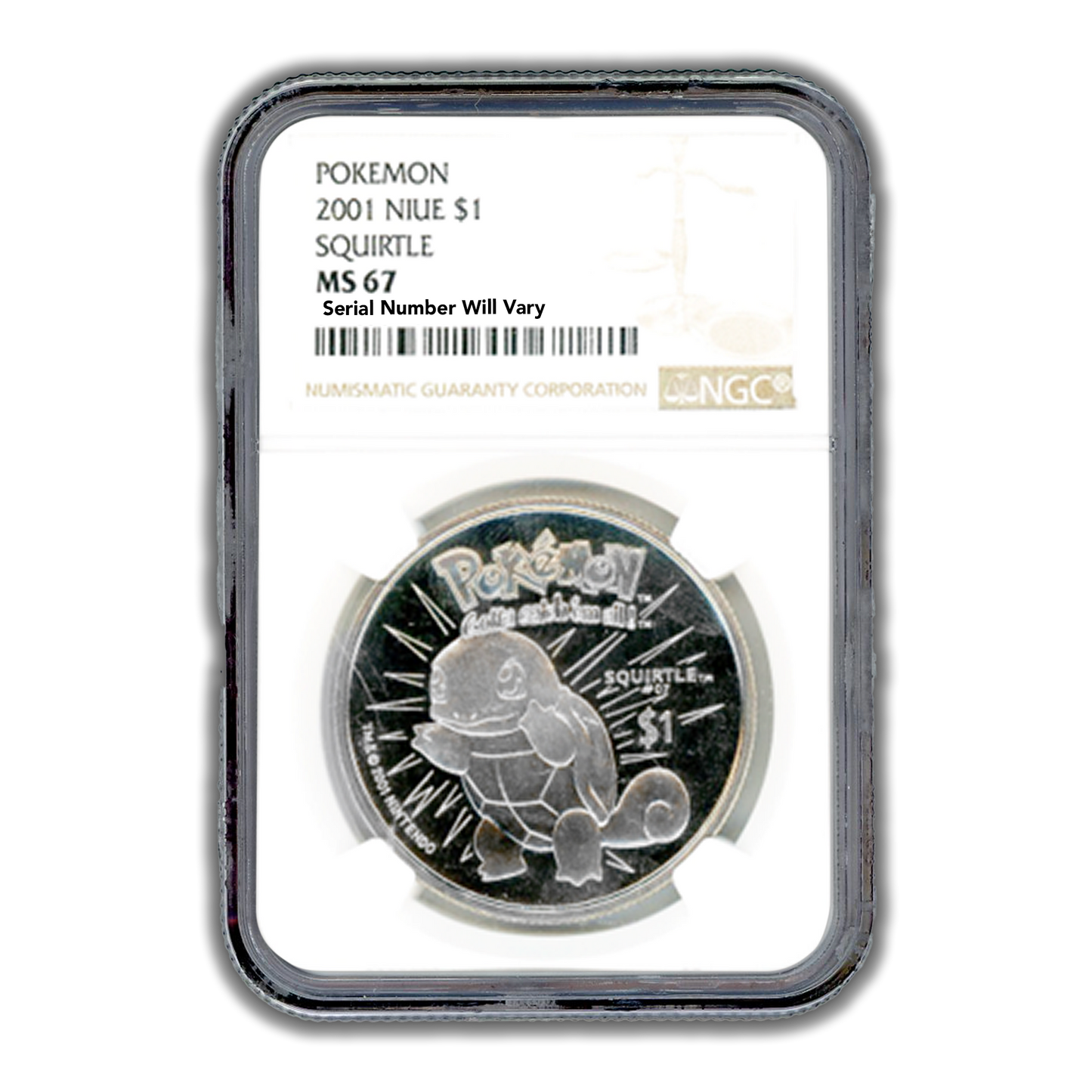 2001 Niue Pokemon Squirtle $1 Coin - NGC MS67