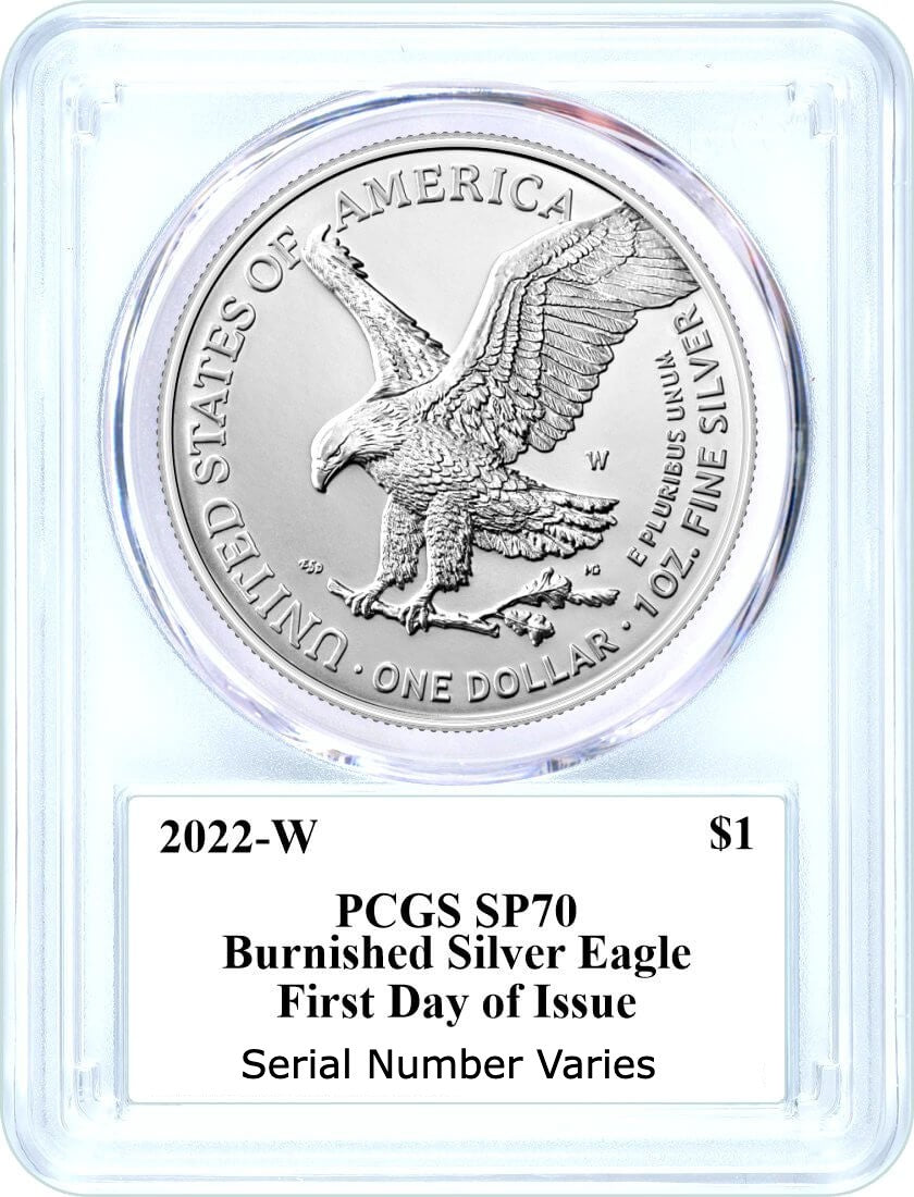 2022 Silver Eagle Type 2 - West Point Burnished - PCGS SP70 - First Day of Issue - Emily Damstra Signature Label