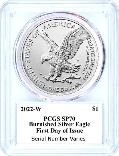 2022 Silver Eagle Type 2 - West Point Burnished - PCGS SP70 - First Day of Issue - Emily Damstra Signature Label