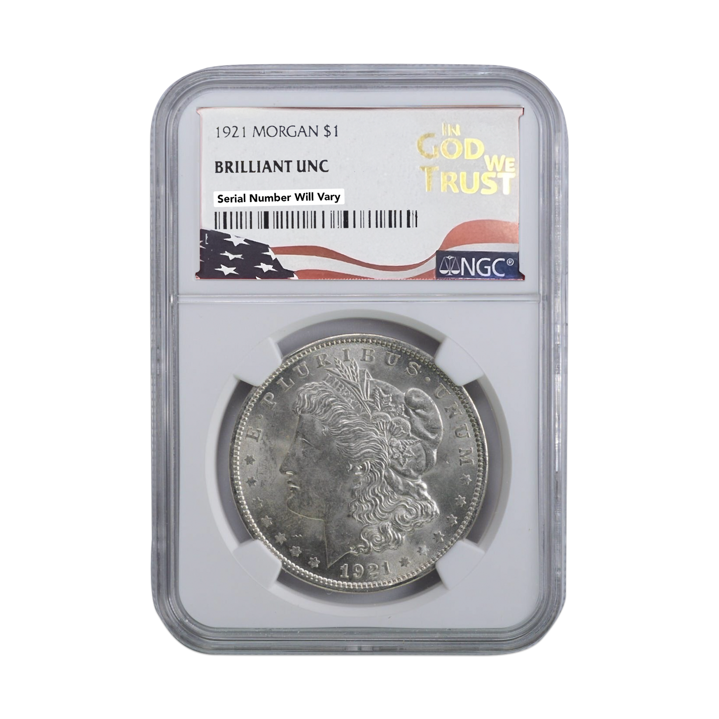 1921 Silver Morgan Dollar In God We Trust Label - NGC