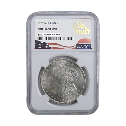 1921 Silver Morgan Dollar In God We Trust Label - NGC