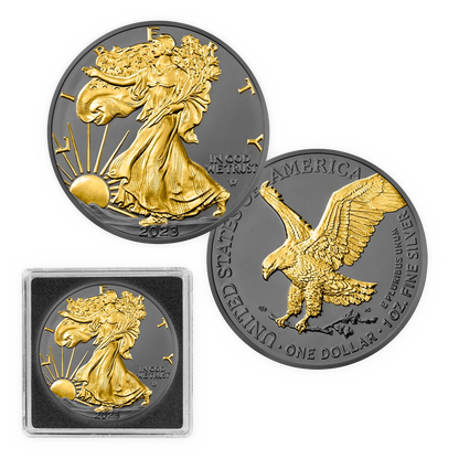 2023 Silver Eagle Black Ruthenium & Gold Enhanced 1 oz Silver