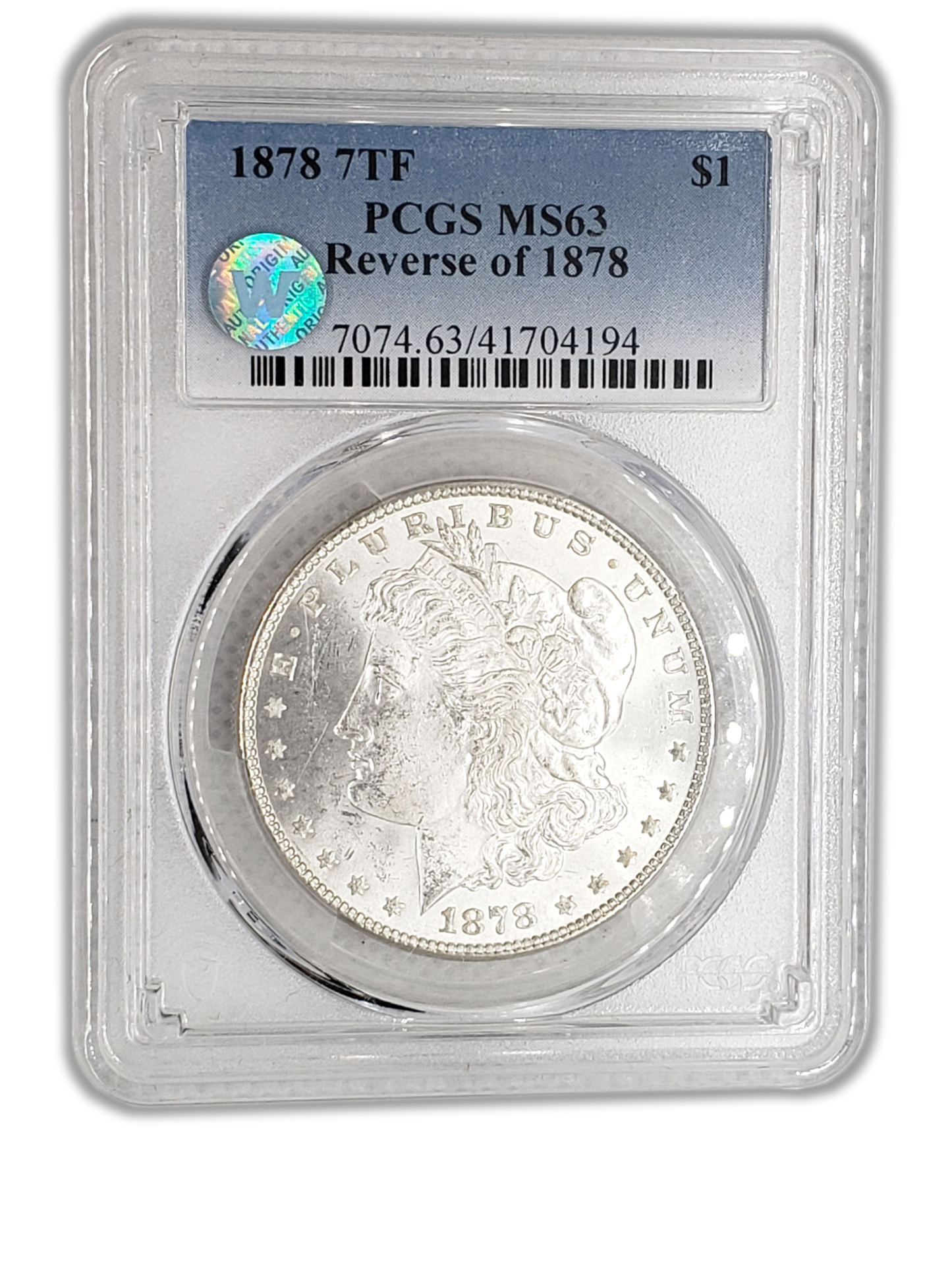 1878 Morgan Silver Dollar 7 Tailfeathers Philadelphia - PCGS MS63 Sight White