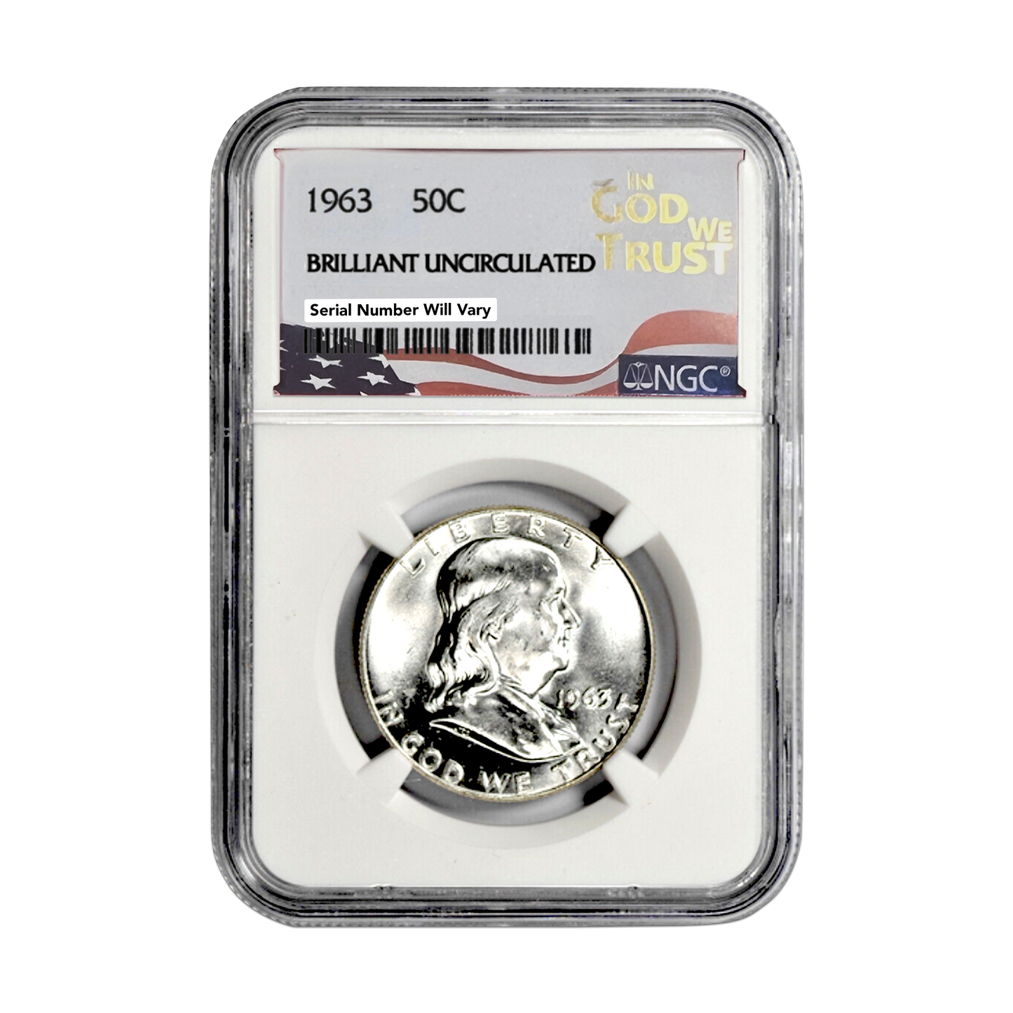 1963-P Franklin Half Dollar Philadelphia In God We Trust Label - NGC