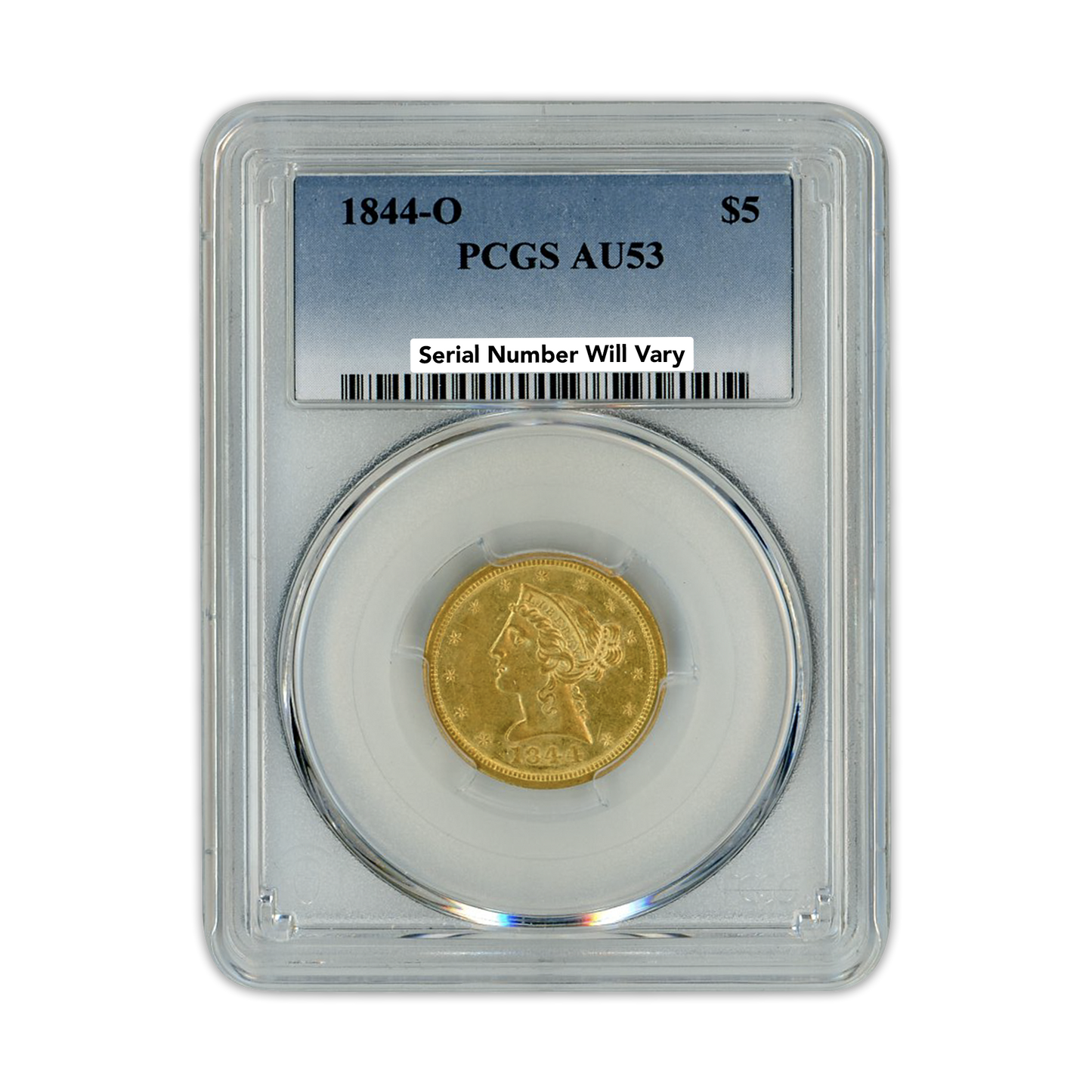 1844-O $5 Liberty Head Gold - PCGS AU53