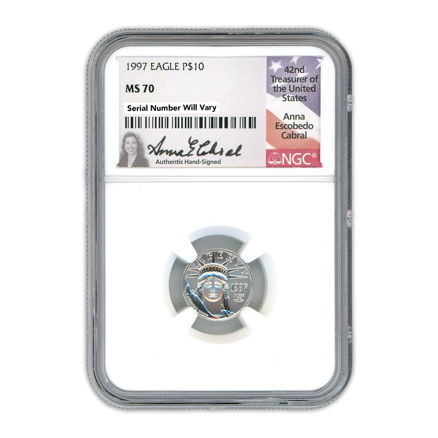 1997 $10 Platinum Eagle Cabral NGC MS70