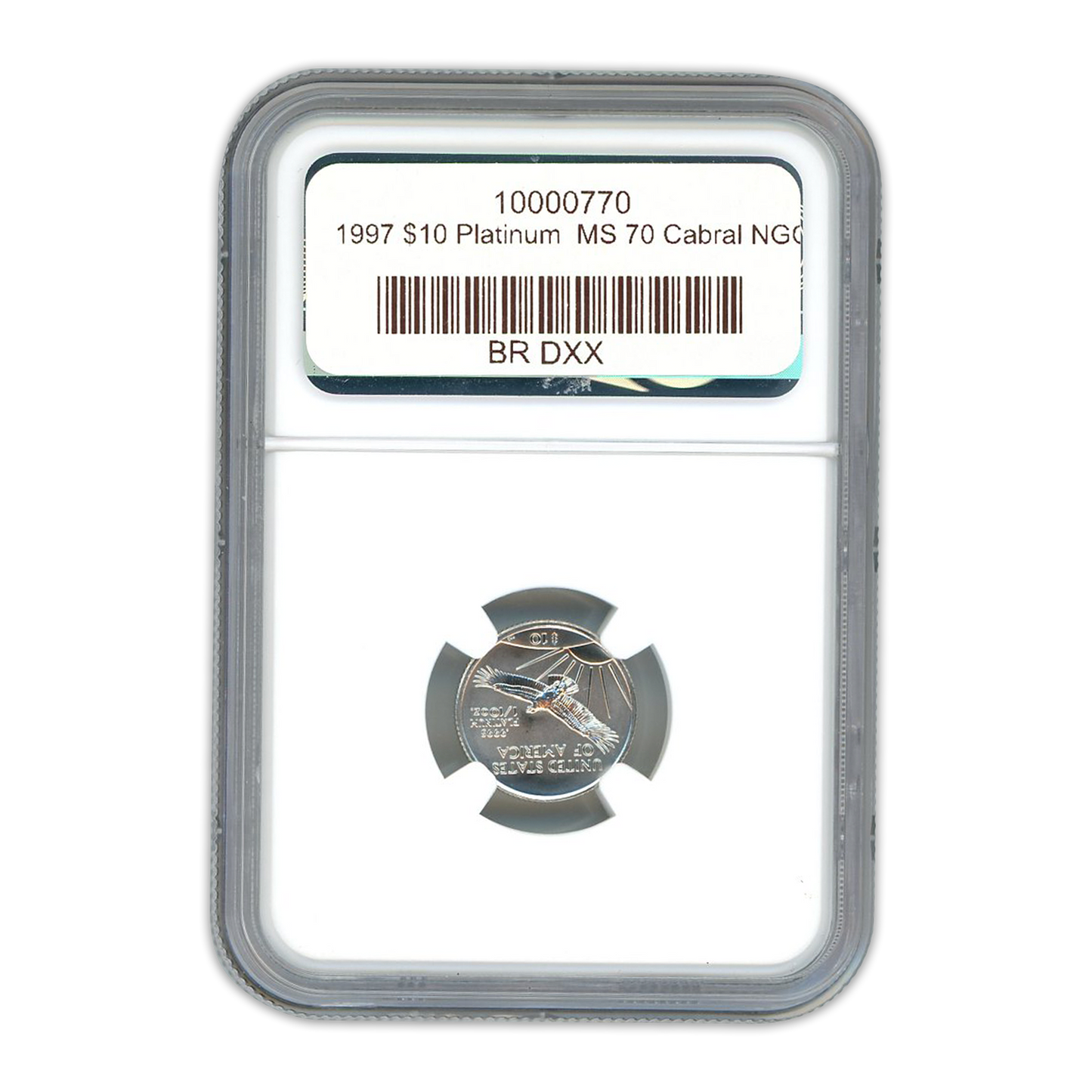 1997 $10 Platinum Eagle Cabral NGC MS70