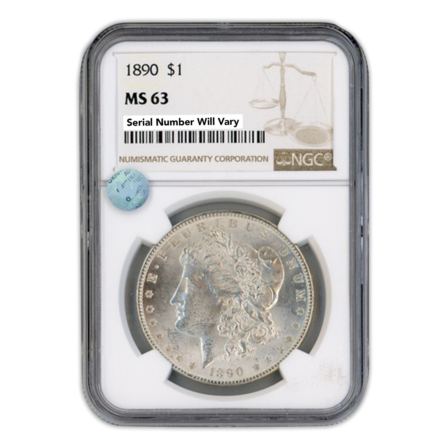 1890 Morgan Silver Dollar Philadelphia - MS63 Sight White