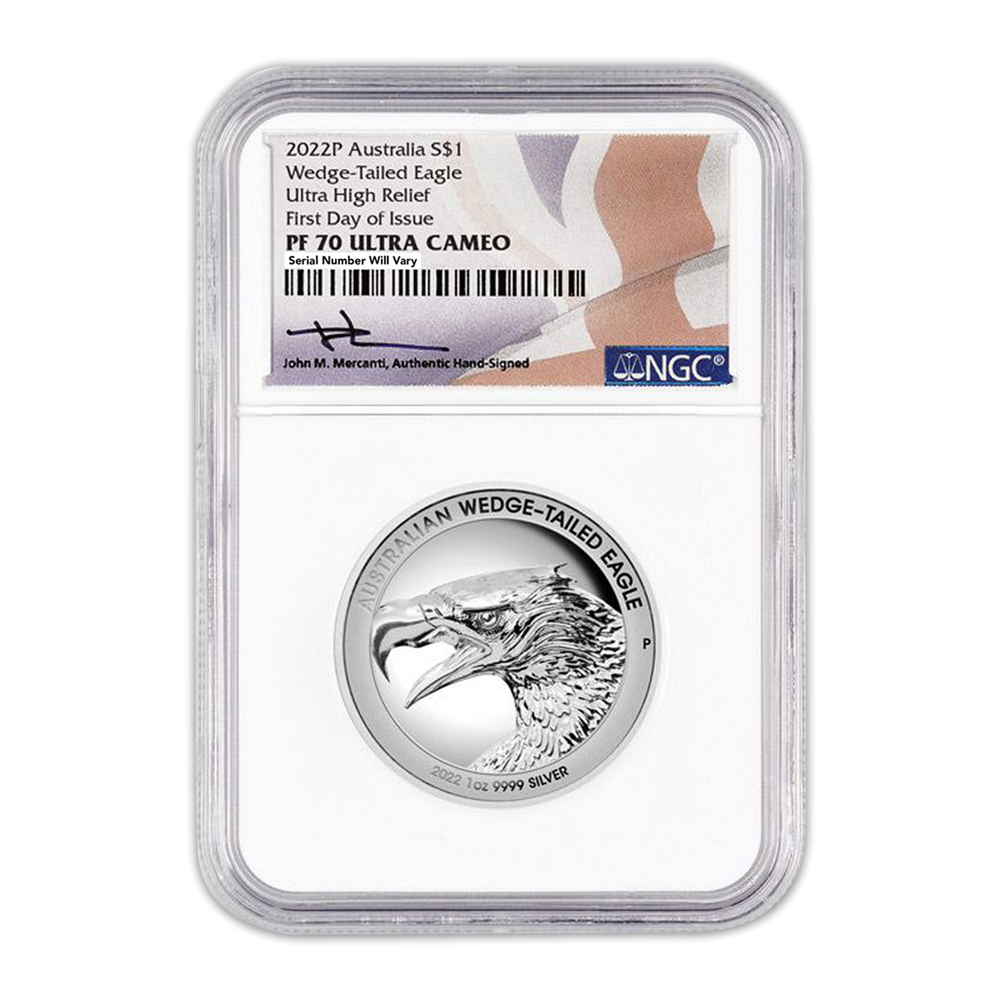 2022 Wedge Tailed Eagle 1 oz Silver - Ultra High Relief/First Day of Issue - NGC PF70 Mercanti Label