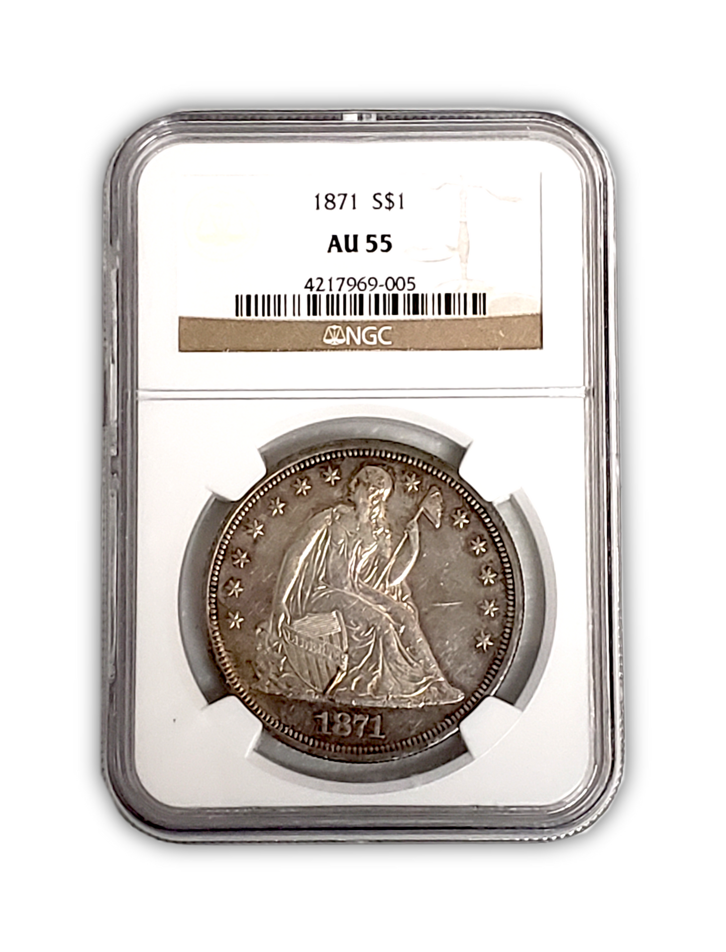 1871 Seated Liberty Dollar - Philadelphia - PCGS AU55 Nicely Toned