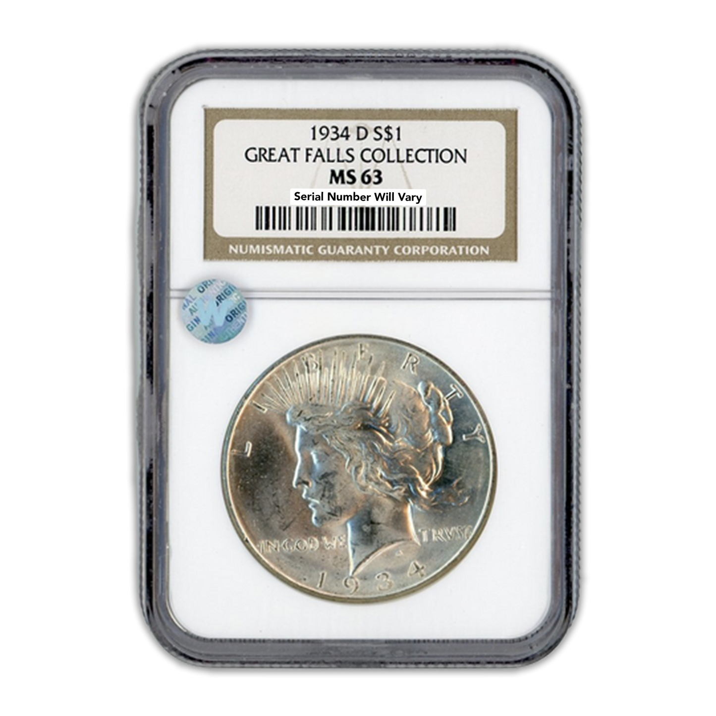 1934-D Peace Silver Dollar Denver - Great Falls Collection - NGC MS63 Sight White