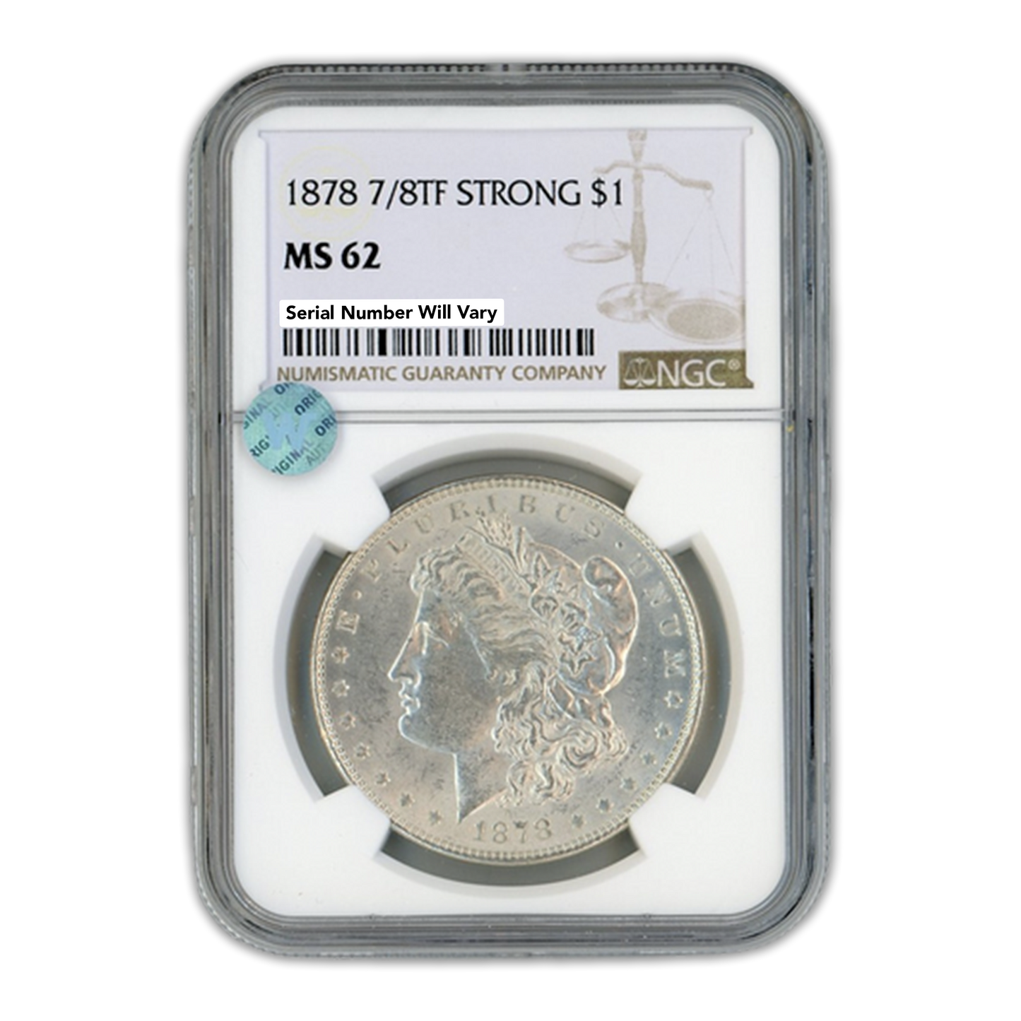 1878 Morgan Silver Dollar 7/8 Tailfeathers - Strong - NGC MS62 Sight White
