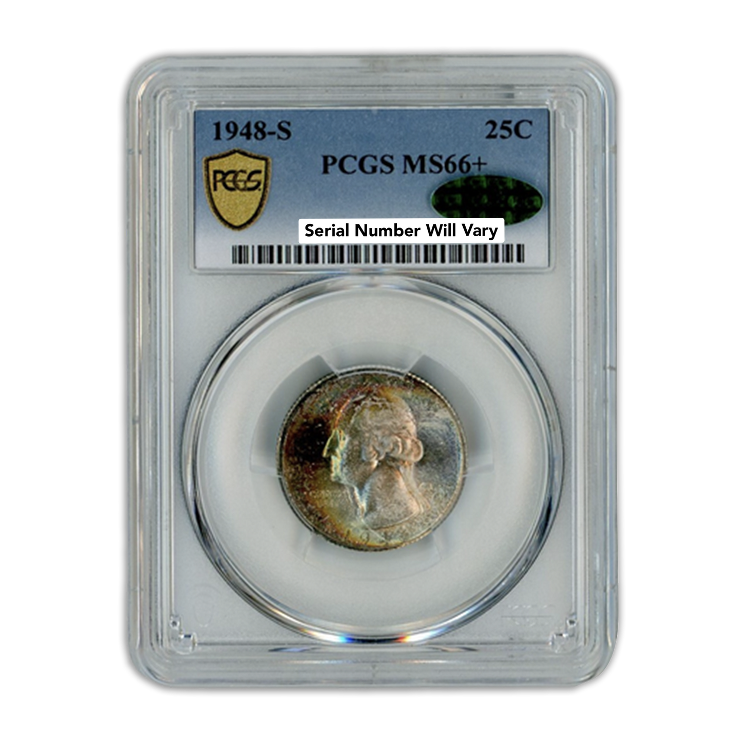 1948-S Washington Quarter - Toning - PCGS MS66+ CAC Label