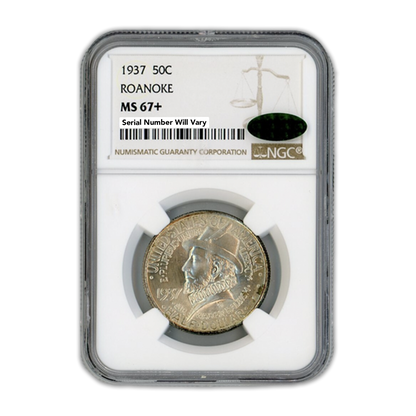 1937 Roanoke Silver Half Dollar Commemorative - NGC MS67+ CAC Label