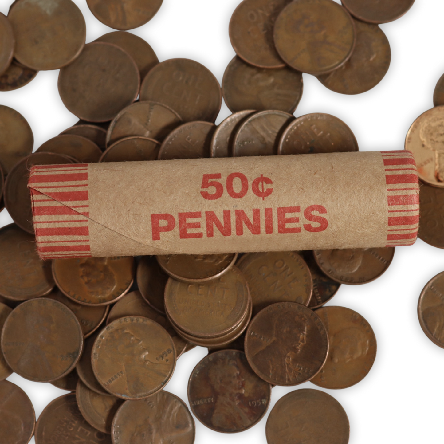 Unsearched Lincoln Cents Roll of 50 - Golden Coast Hoard
