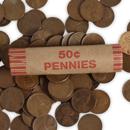 Unsearched Lincoln Cents Roll of 50 - Golden Coast Hoard