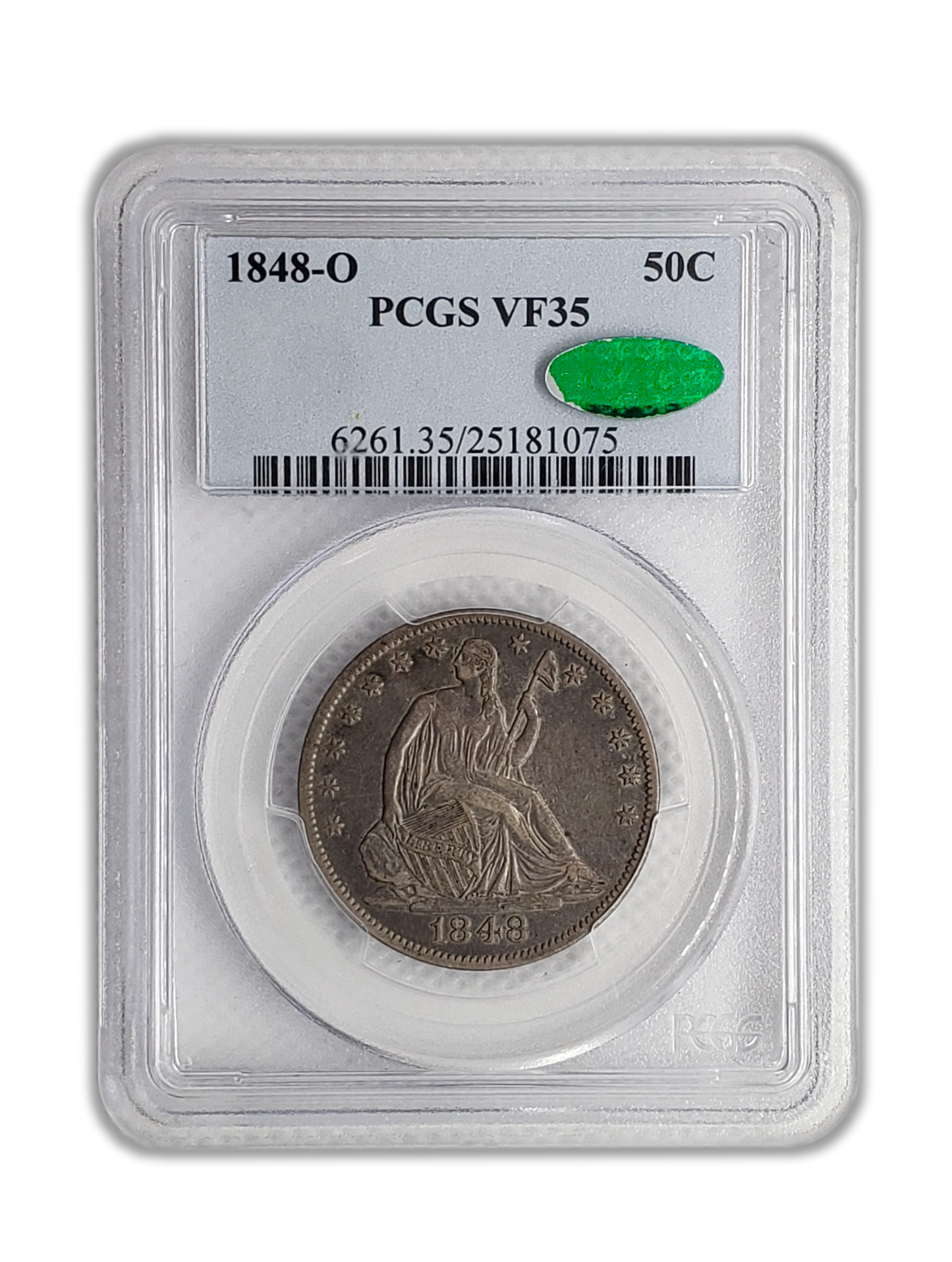 1848 O Seated Liberty Half Dollar - New Orleans- PCGS VF35 CAC