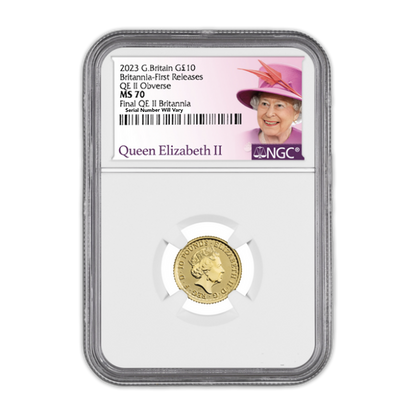 2023 1/10 oz Gold Britannia - NGC MS70 Final Queen Elizabeth II Label