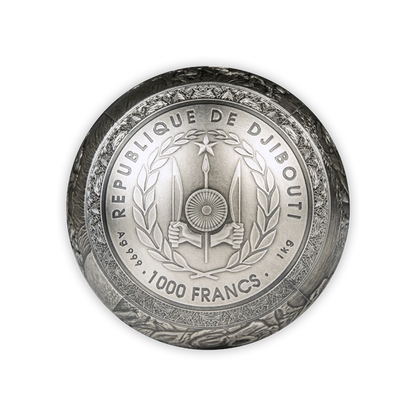 2022 Silver Djibouti BIG 5 Rhinoceros Spherical Antique Finish Coin