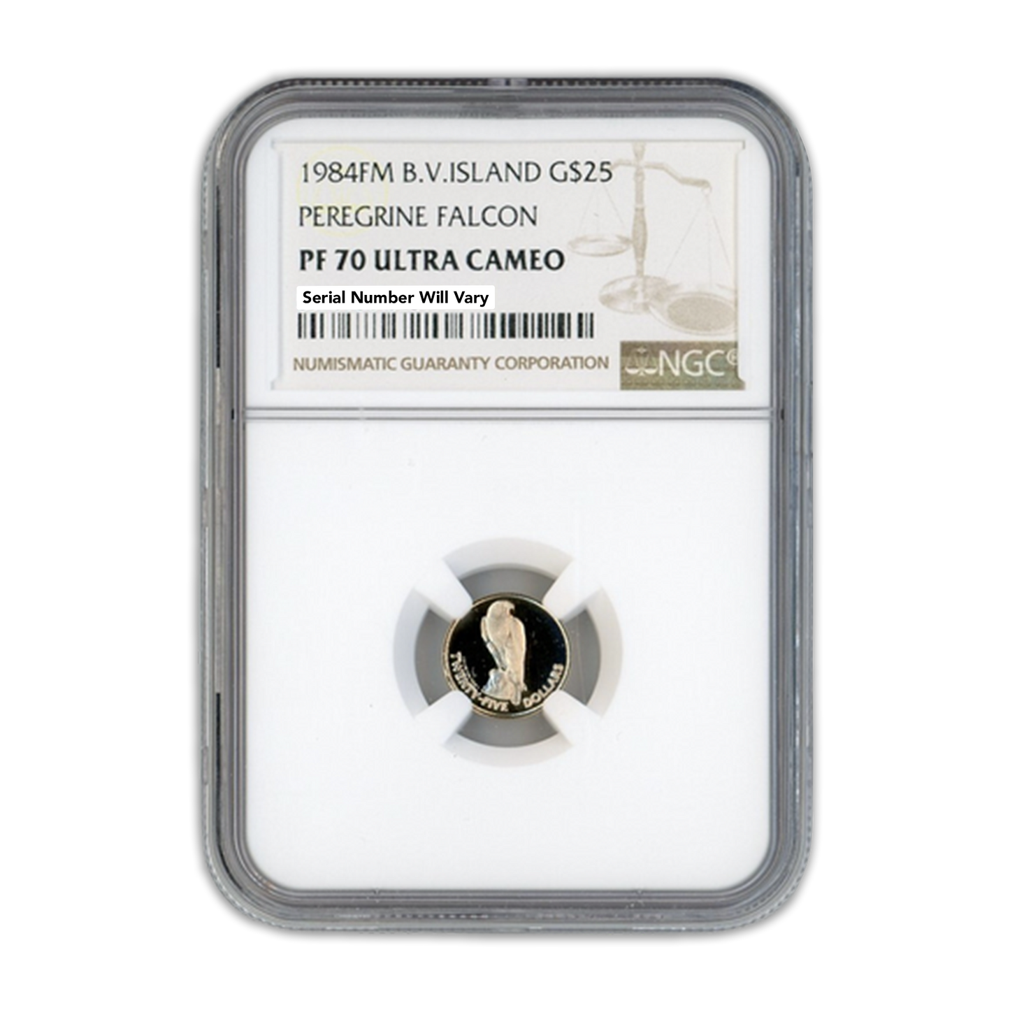 1984 Peregrine Falcon FM B.V. Island G$25 NGC PF70 Ultra Cameo