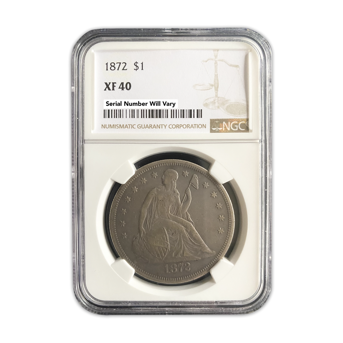 1872 Seated Liberty Silver Dollar - NGC XF40