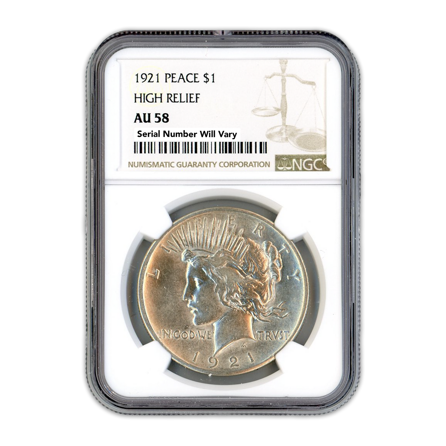 1921 Peace Silver Dollar - High Relief - NGC AU58