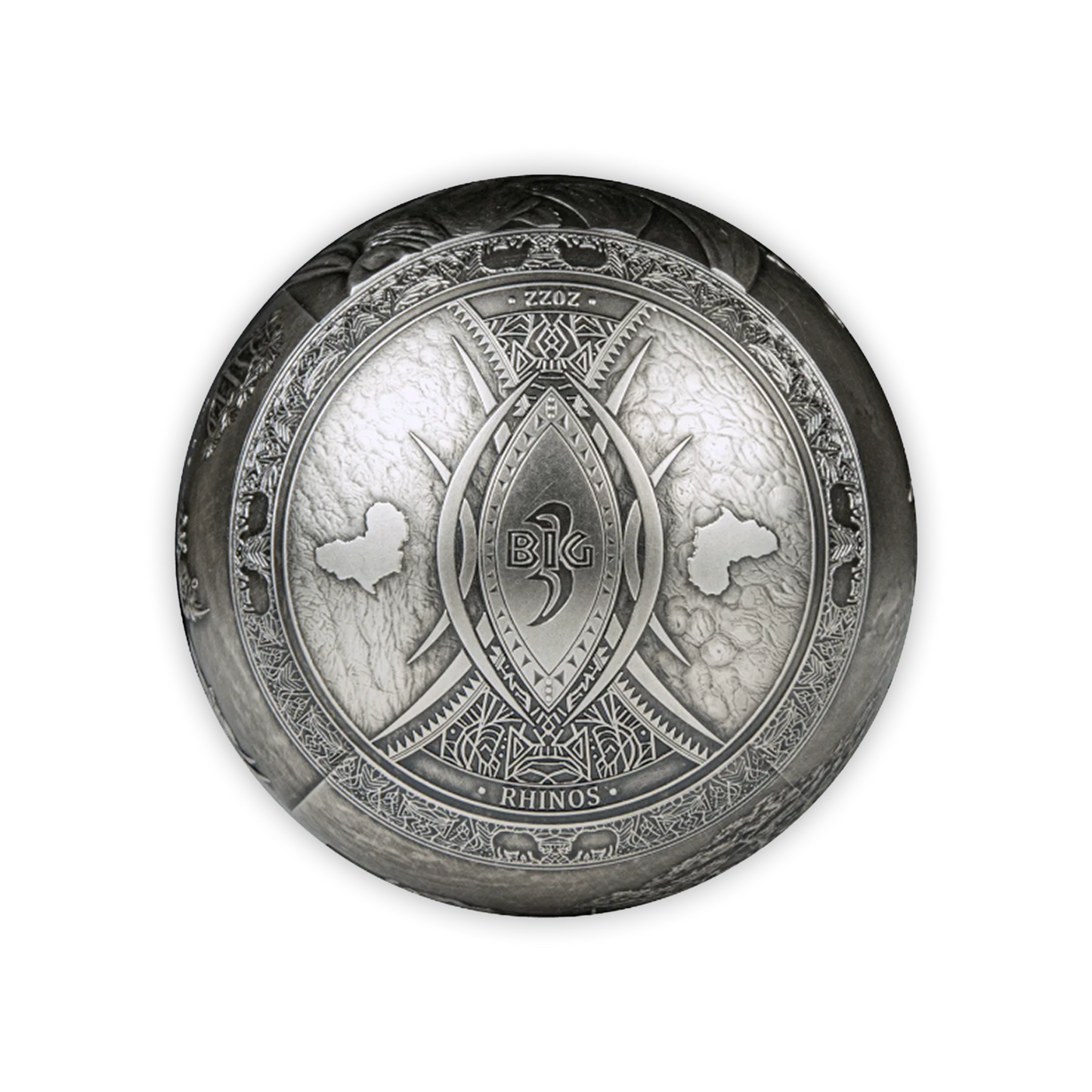 2022 Silver Djibouti BIG 5 Rhinoceros Spherical Antique Finish Coin