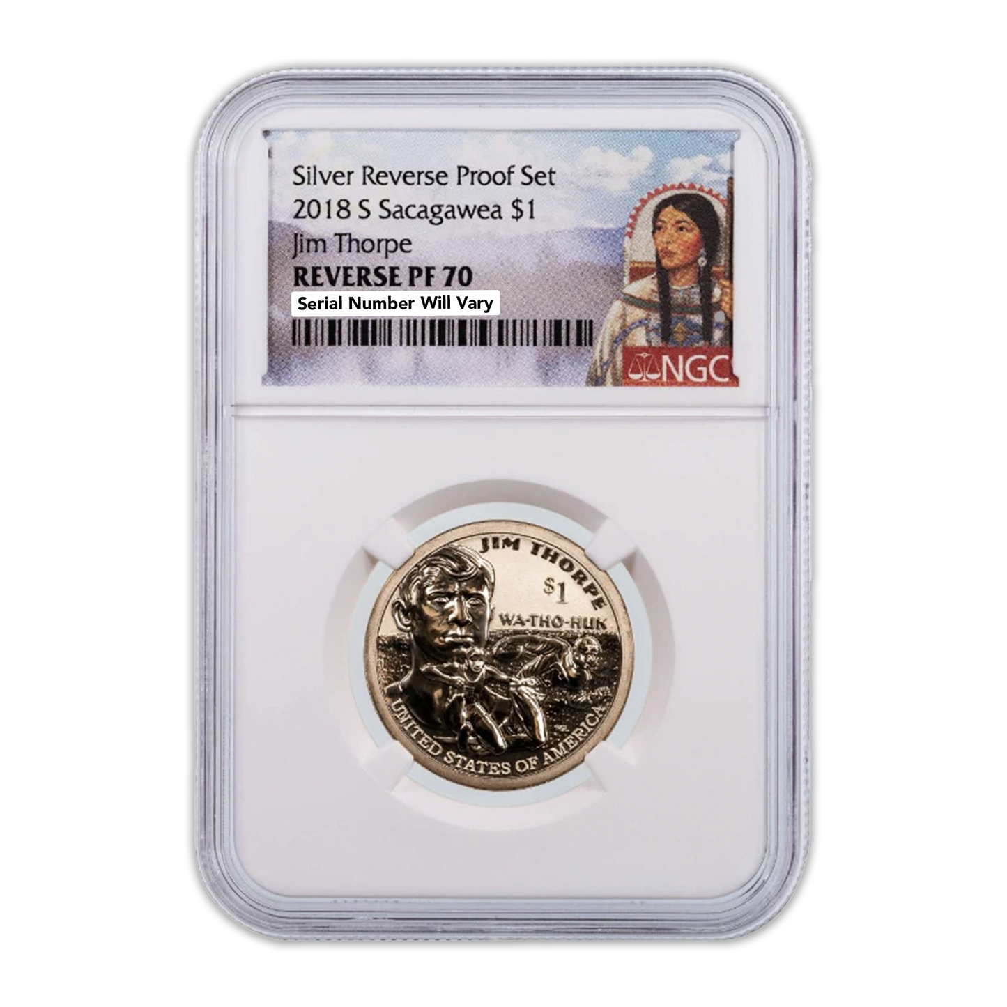 2018-S Native American Sacagawea Silver Dollar Reverse Proof Set - Jim Thorpe -NGC PF70 Reverse