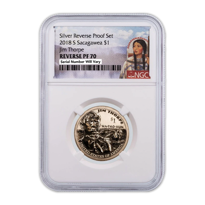 2018-S Native American Sacagawea Silver Dollar Reverse Proof Set - Jim Thorpe -NGC PF70 Reverse