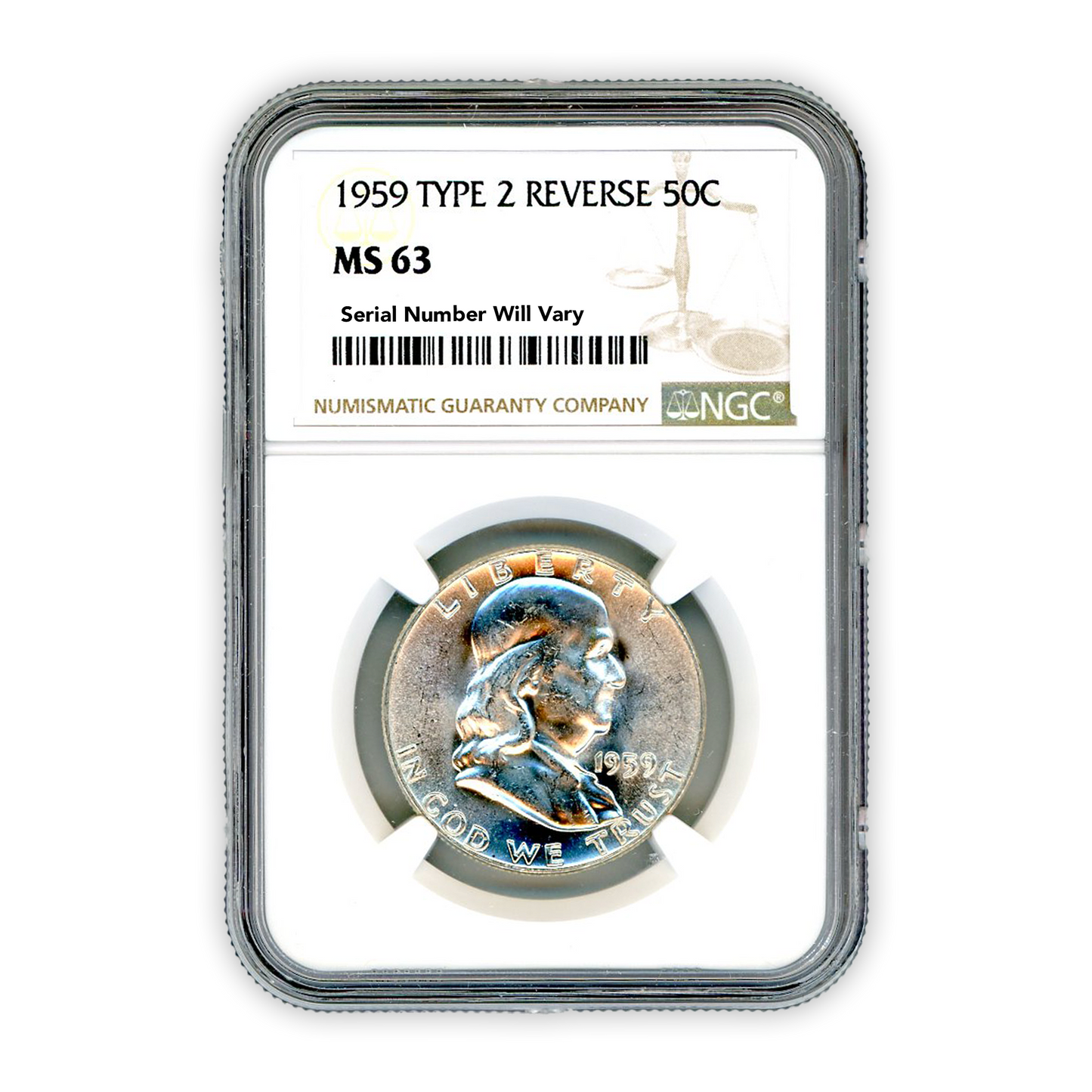 1959 Franklin Half Dollar - Type 2 Reverse NGC MS63
