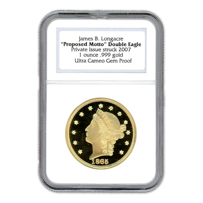 1865 James B. Longacre  - Proposed Motto Liberty Double Eagle Ultra Cameo Gem Proof - NGC Private Issue Struck 2007
