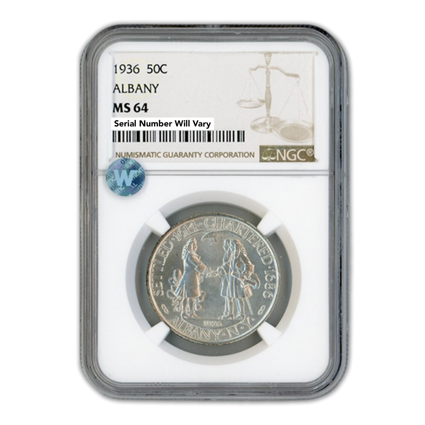 1936 Albany Silver Half Dollar Commemorative - NGC MS64 Sight White