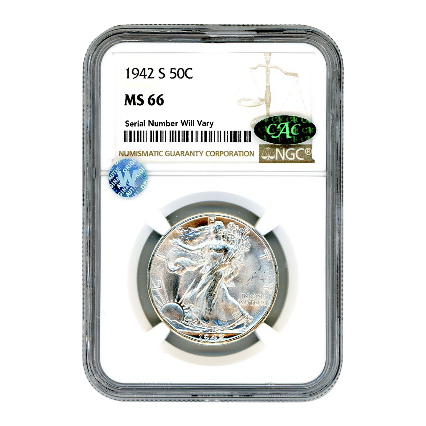 1942 S Walking Liberty Half Dollar San Francisco CAC - NGC MS66