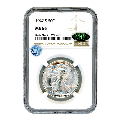 1942 S Walking Liberty Half Dollar San Francisco CAC - NGC MS66