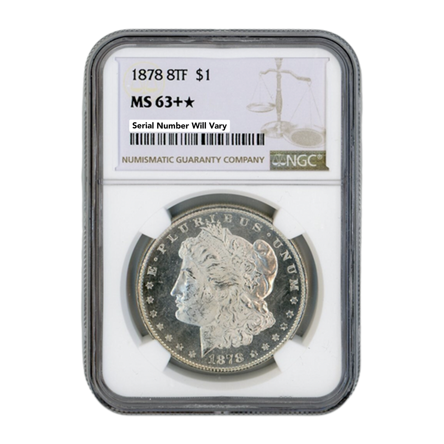 1878 Morgan Silver Dollar Philadelphia 8 Tailfeathers - NGC MS63+*
