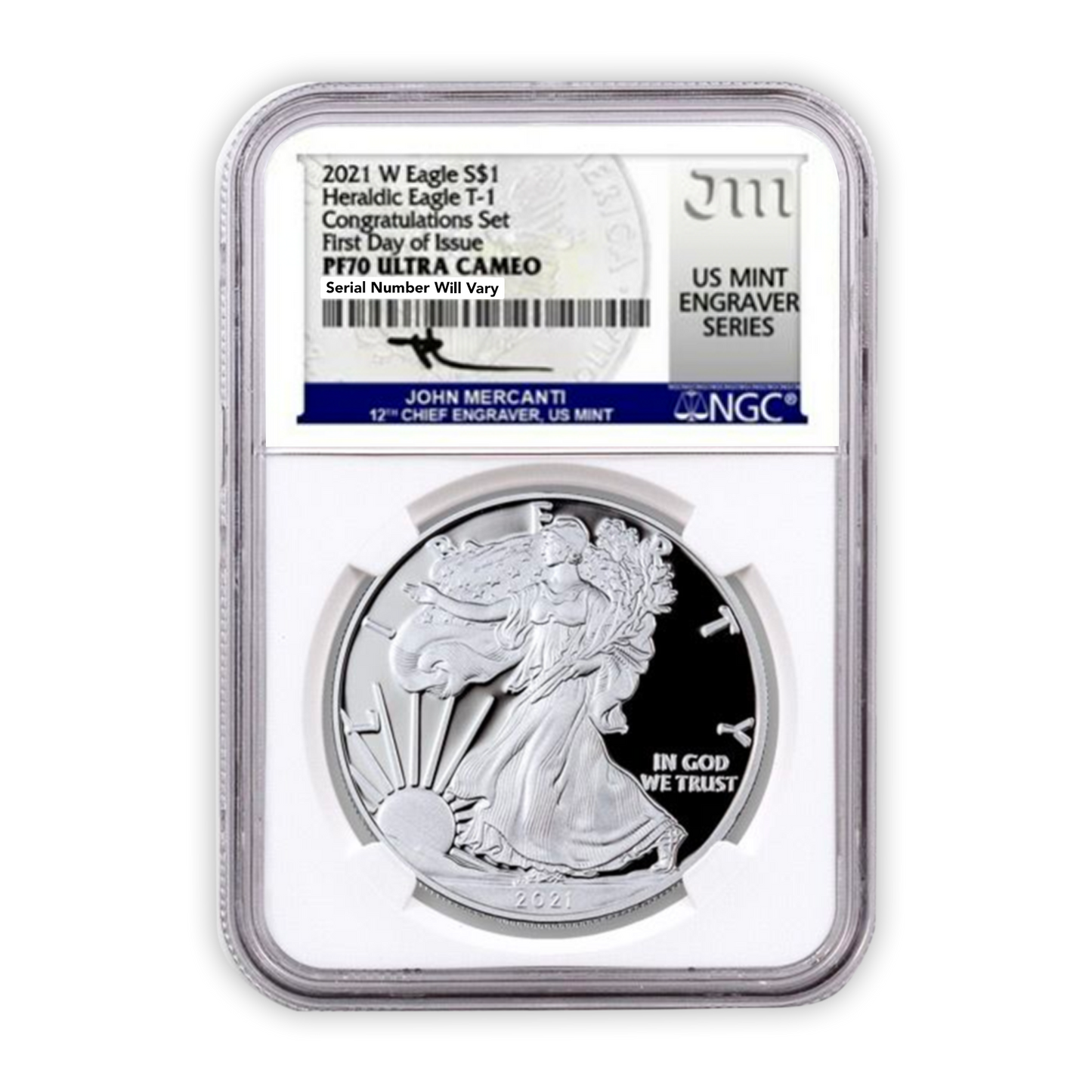 2021 W Silver Eagle Dollar Type 1 - Congratulations Set - 1st Day of Issue - NGC PF70 Ultra Cameo