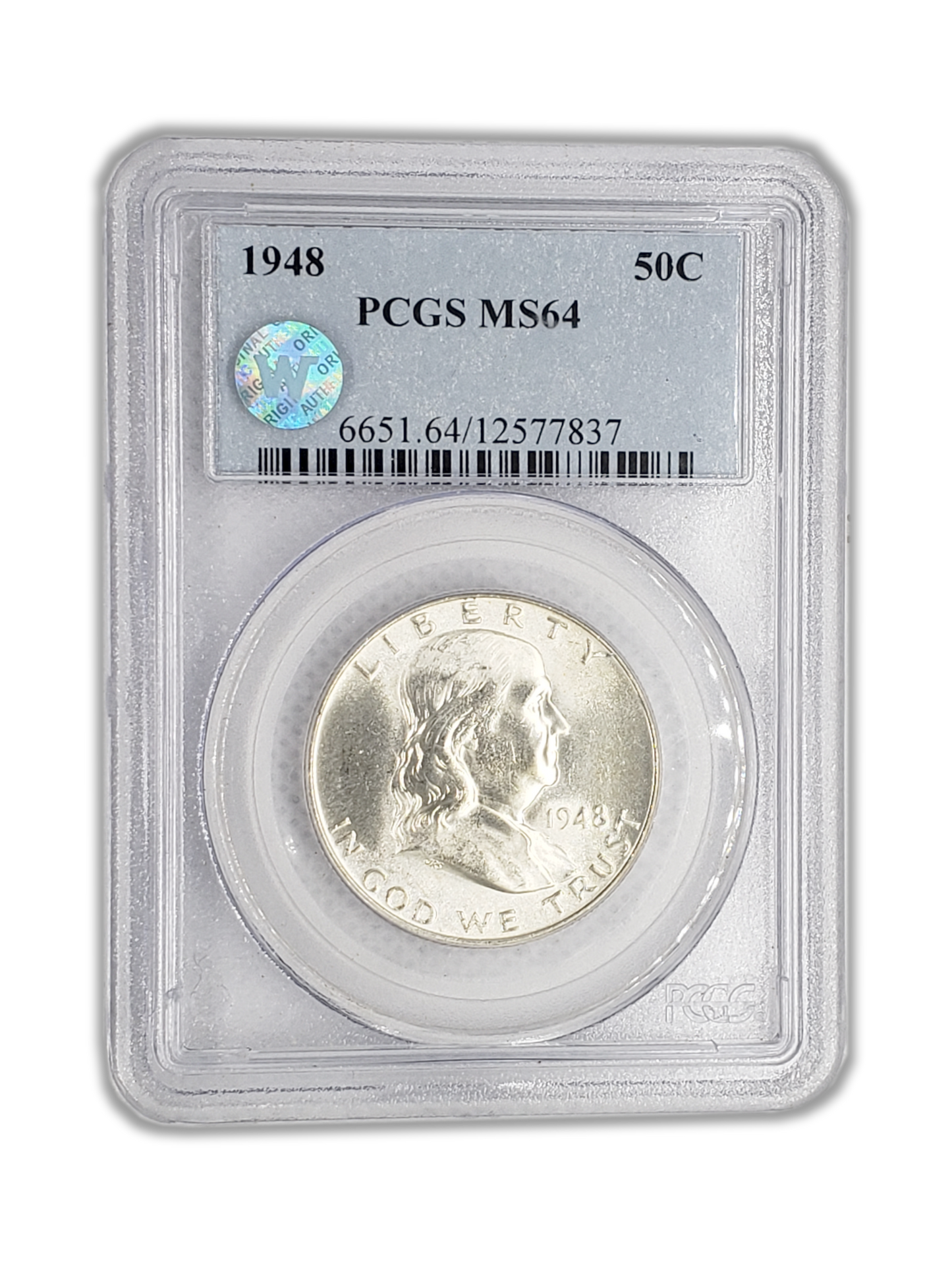1948 Franklin Silver Half Dollar - Philadelphia PCGS MS64 Sight White