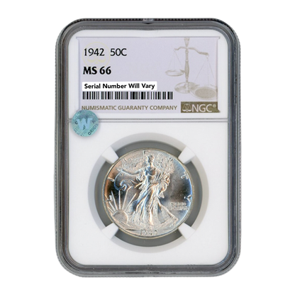 1942 Walking Liberty Silver Half Dollar - NGC MS66 Sight White