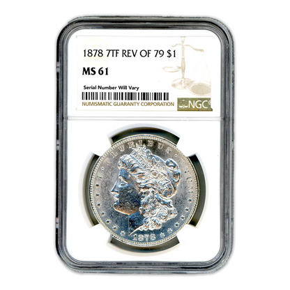 1878 Morgan Silver Dollar 7 Tailfeathers Reverse of 1879 - NGC MS61