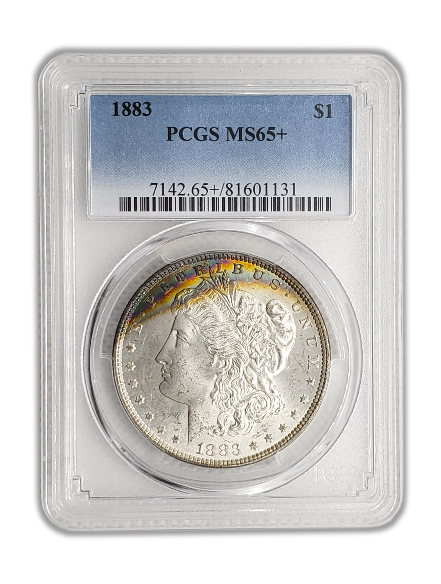1883 Morgan Silver Dollar Philadelphia - PCGS MS65+ Rainbow Toning