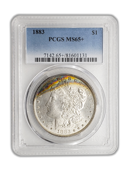 1883 Morgan Silver Dollar Philadelphia - PCGS MS65+ Rainbow Toning