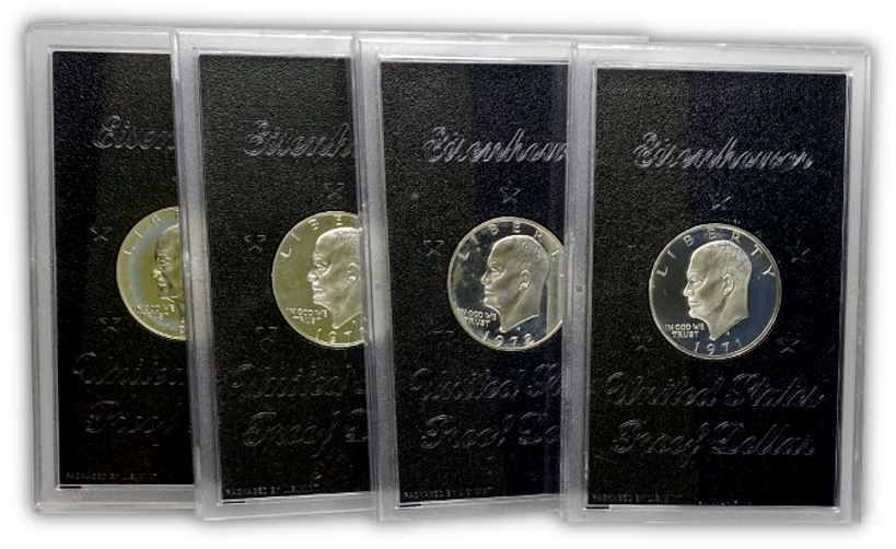 1971 - 1974 Eisenhower 40% Silver Dollar Set - San Francisco - Proof in Lens