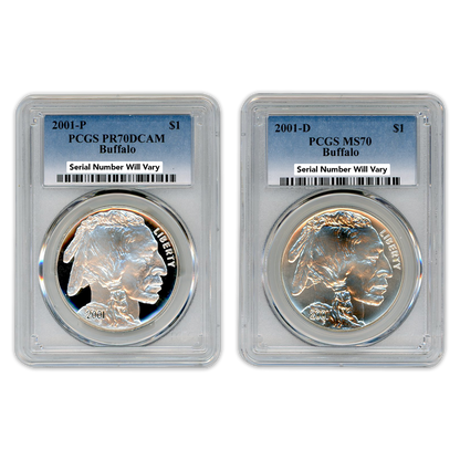2001 Buffalo Silver Dollar 2 pc Set PCGS MS70 - PR70