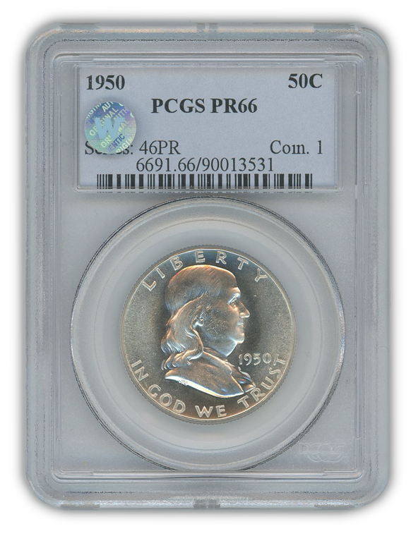 1950 Franklin Silver Half Dollar - PCGS PF66 Sight White